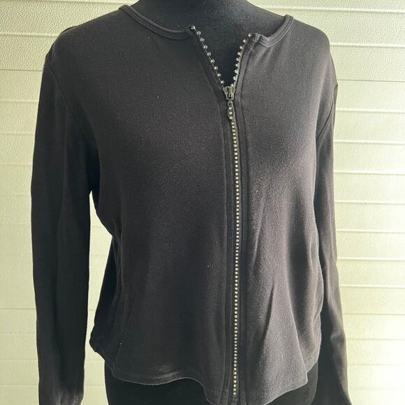 Airport Cardigan women’s M full zip front, black with rhinestones - Picture 2 of 7